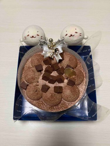 ( ◜ ·̫ ◝ )「皆さま、メリークリスマスきゅ！米粉のチョコケーキを食べたきゅ。スポンジがもちもちでとっても美味しかったきゅ！」