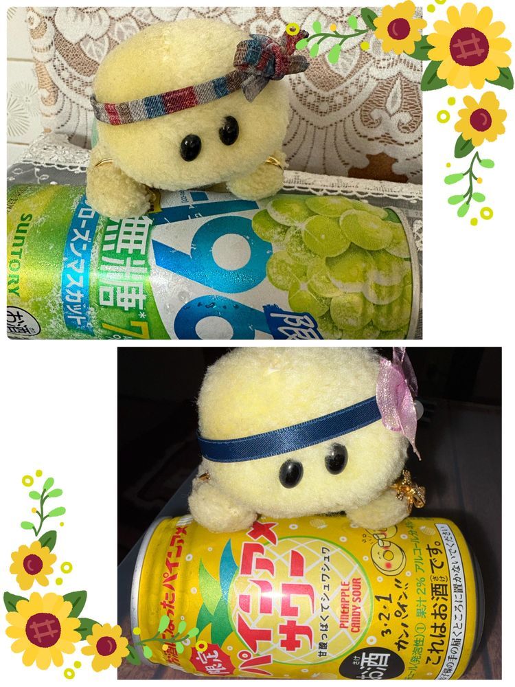 マスカットジュースとパインアメジュースでちゅ〜🍇🍍🐢🌻