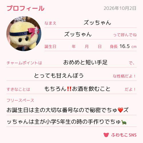うーちゃんのを見てズッちゃんもプロフィール書いてみまちたよ💖💖💖🐢