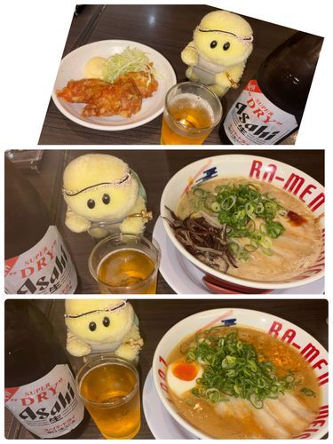 久しぶりに希望軒でラーメンと唐揚げを食べた日のお写真でちゅ🍜🥟🍺🐢✨