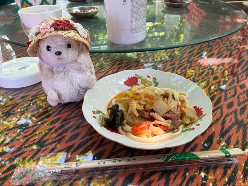 ぽよよが伸ばした麺で作ったラグ麺なんだポヨ〜
🐑と沢山の野菜を炒めて味付けは塩だけなんだけどとっても美味しかったポヨ〜
この後昼ごはんで焼きアヒルをまっまるさんは食べたんだけど
ぽよよをバスに忘れてぽよよは食べそびれちゃったんだポヨ
食べ物の恨みは怖いんだポヨ〜
