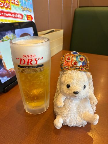 まっまるさんのウォーキングについて来たんだポヨ〜
せっかく歩いたのに🍻なんだポヨ〜
👩だって、クーポンで🍻半額
それは飲まなきゃだめでしょ？ꉂ🤣𐤔