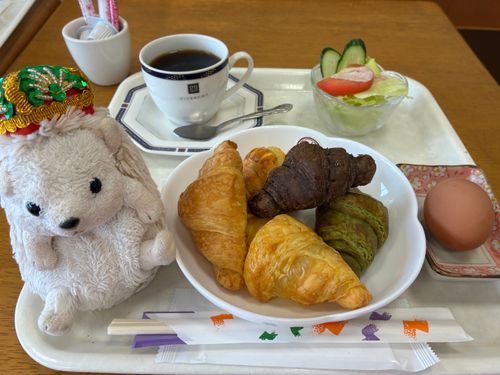 ちょっとお出かけして、パン屋さんのモーニングポヨ〜
ミニパン食べ放題なんだポヨ〜
5種類のミニクロ食べてお腹いっぱいポヨ〜😭
ミニメロンとミニハムロールも食べたかったのに〜ざんねんすぎなんだポヨ🥐🫶🦔