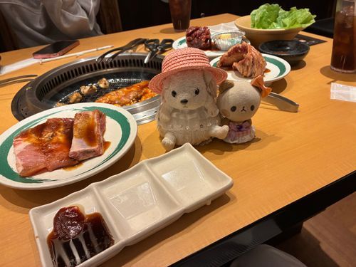 お友達のちぷみシャンと焼肉に来たんだポヨ〜
食べまくるんだポヨ〜