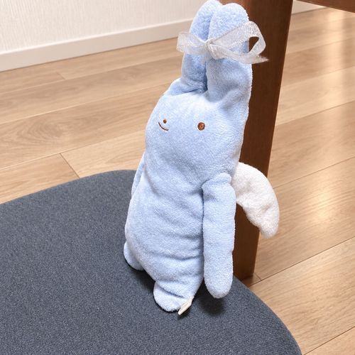 人間は床、ぬいぐるみは座布団