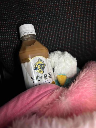 あおちゃんに　みるくてぃー　もらったよ！
どらいぶ　しながら　いっしょに　のもうね！
