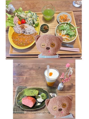 お茶屋さんのカフェ

野菜たっぷりでヘルシー！

甘味は 季節のパウンドケーキと飲むヨーグルト(オレンジソース)
抹茶🍵のパウンドケーキ💚といちご🍓のパウンドケーキ🩷