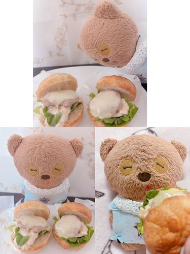 ぴーしゃんの素晴らしいアイデアをお借りして
ママの作ったちっちゃなパンを
ミニハンバーガーにしてみた🍔

ほんとにちむサイズ！！

うんまい！♬(*´ч ` *)～🧡