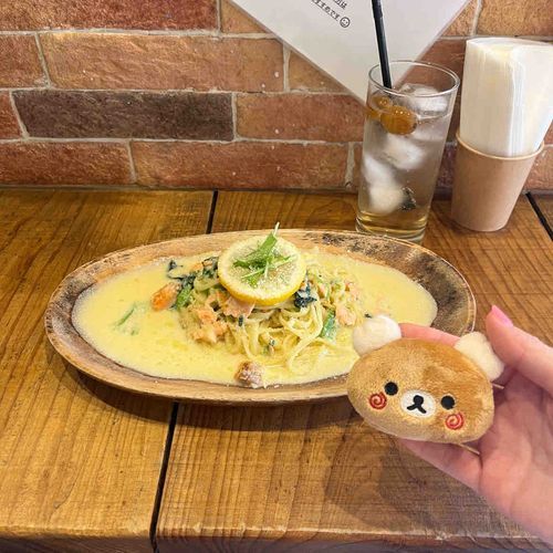 柚子胡椒鮭クリームパスタ^⤚^🍋