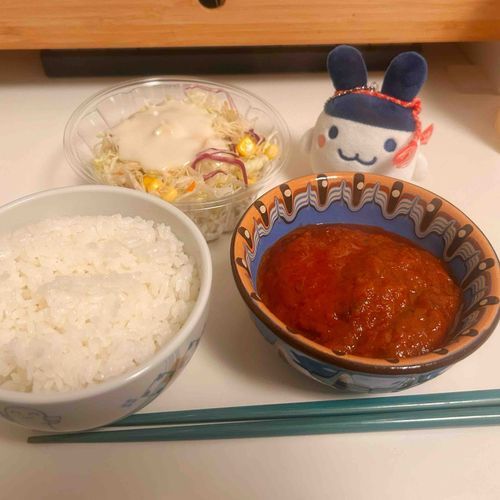 無印良品のトマトハンバーグ
ソースたっぷりで、ごはんいっぱい食べれた