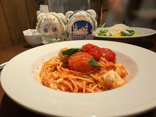 パスタを食べました‼️トマトもモッツァレラチーズもゴロゴロ入っていましたよぉ〜🍅🧀