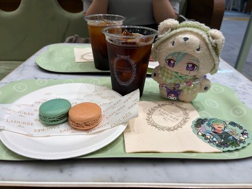 新しくオープンしたカフェに行きました☕可愛らしい色あいのマカロンですな🎶