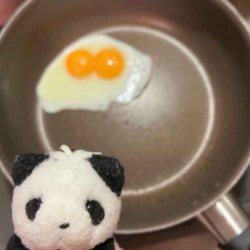 おはよう〜
あさごはんに　めだまやき🍳　たまご　わったら　ふたご　だったよ〜✨　なんと　こんしゅう　ふたごちゃん　３かいめなの！こんなことも　あるんだねえ🍒
きょう　がんばったら　５かい　おやすみ！じぶんの　ぺーすで　がんばろうね☕️