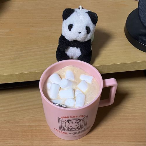 かふぇらてに　ましゅまろ　すこし　いれようとしたら　どばっと　でてきちゃったんだって☕️
ぎゃくに　らっきー　かも？✨
もりもり　ましゅまろで　ゆっくりしたら　ごごも　がんばろうね〜