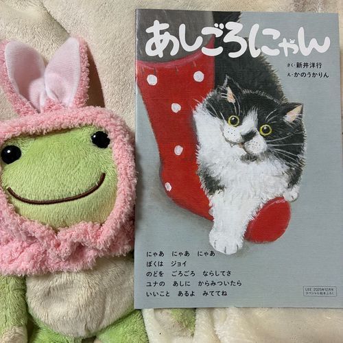 昔、雑誌LEEについてきた付録の絵本だケロ！
喉をゴロゴロと鳴らして足に絡みつく「あしごろにゃん」が得意なネコちゃん、ジョイが主人公のお話だケロ。
家族のユナとケビンが喧嘩をしてしまって、出て行ってしまったケビンを追いかけてジョイは外に出るんだけど……というお話。
ピーもネコちゃんにあしごろにゃんされて、くっつかれたいケロ〜！

あしごろにゃん
作・新井洋行
絵・かのうかりん