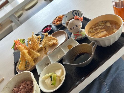 てんぷらの　らんち🍤
やといぬし　えびひとつ　くれた😭
