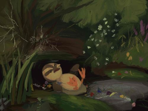 ご主人が描いてくれたかもの絵グワ！
オフィーリアっていう絵のオマージュらしいグワ
カッコよく描けててお気に入りグワ〜！！