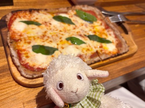 全粒粉の四角いピザ🍕まずはマルゲリータ🍅🍃🧀おいしい！！
