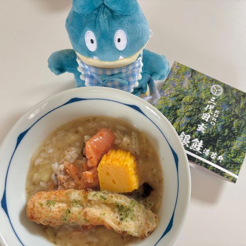 昨日いただいたお弁当をごちゃまぜ雑炊にしたよ🍲🐟