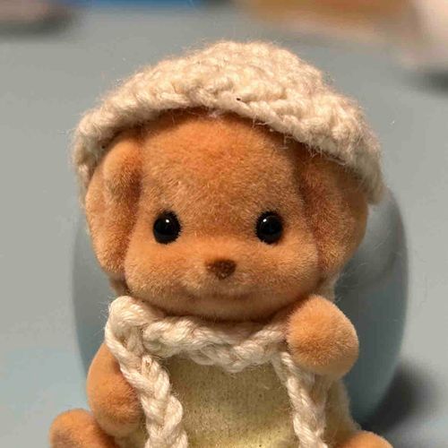 みんなが被ってるのに憧れてマフラー付きおねだりしたら、
持ち主さんが編んでくれた🎶🧶

被ってみたら"なんだかマッシュルームみたいって..."って持ち主さんがブツブツ言ってるんだけど.....にあってる？💭🍄