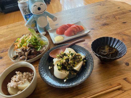 山形のだしを作ったから冷奴にかけて昼飲みだよ〜