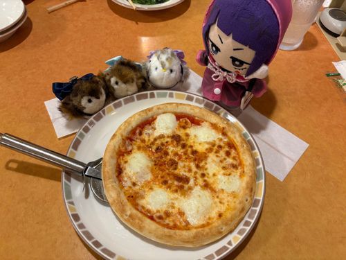 🎸「ひさびさにさいぜにきたよ！ぬしのおしが、ぴざがすきだからたのんだみたい🤣
このぴざ、ちーずがすごいのびておいしかったよ🍕」