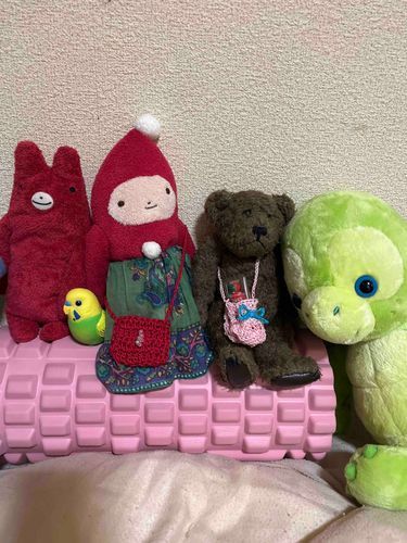 おやす〜♡くまさんかばんおかあさんにつくってもらったよ。🍓をいれてみた。あしたはだれにかばんかな。