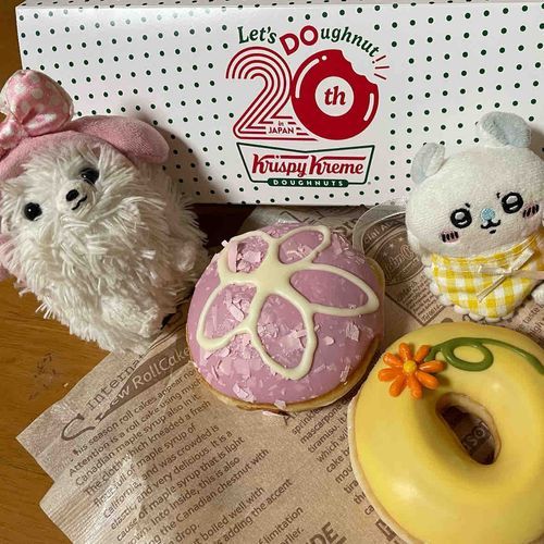 クリスピークリームドーナツ、期間限定➕ビジュいいじゃん！で買っちゃうよねぇ💦
🌸の方は中身はサクラクリーム、ほんのり桜味だよ(*ˊᵕˋ*)