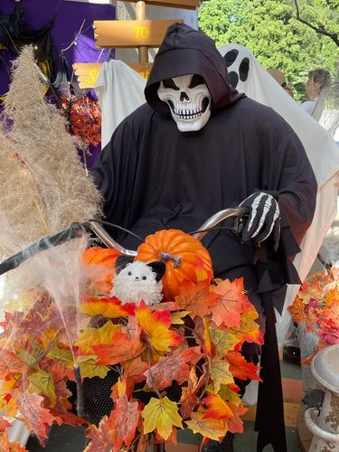 ポメ旅編ラスト‼️千本松牧場に行ったらハロウィン☠️がいて僕は連れ去られそうに💦悪い顔だ😭帰りにお蕎麦やさんへ〜エビ🦐たくさんでうまし🤤見て！お蕎麦屋さんの水槽にミッキーのお魚が‼️