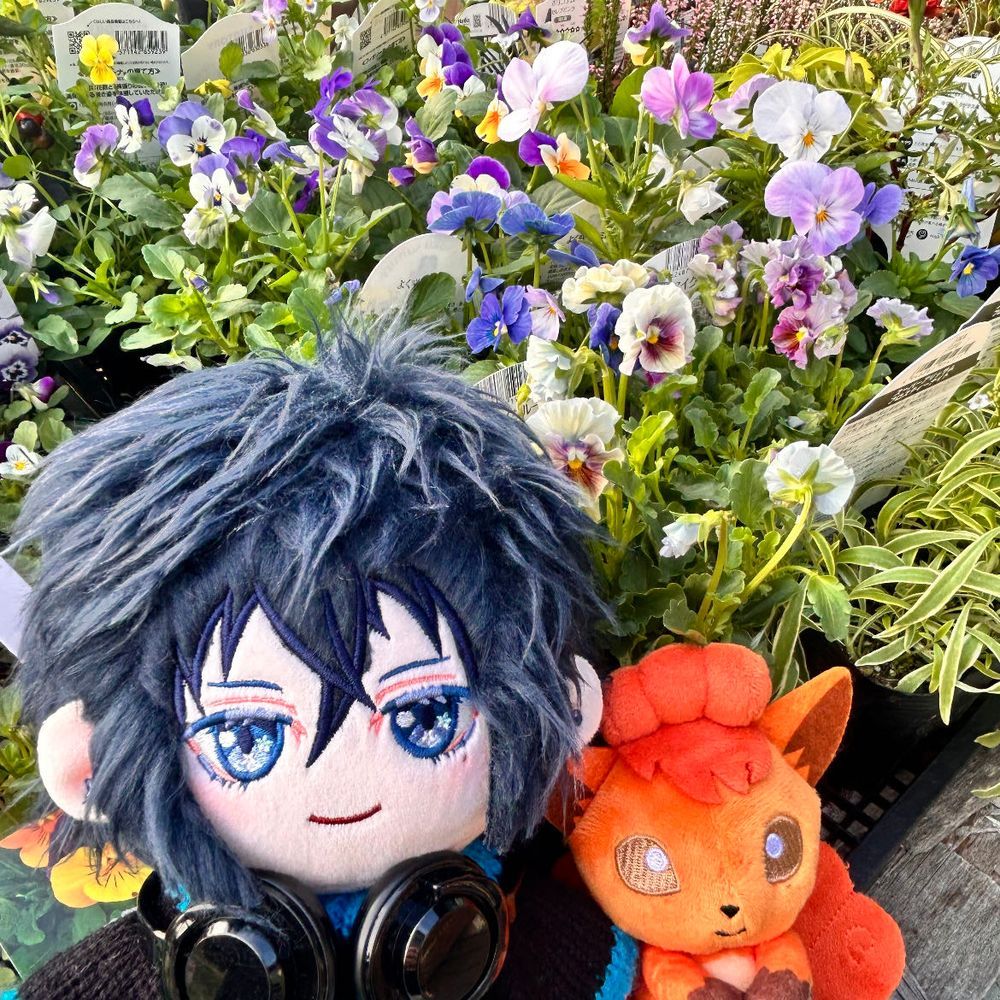 🌼お花いっぱい🌼
💙 「来年の春に向けて、シェアハウスの庭に植えられる花たち..
こうして置いてあると、まるでお花屋さんみたいな光景ですね。」
(お花に鼻先を近づけ)
🦊「コンッ♪」
💙「ふふ、お花の優しい匂いがしますね*」