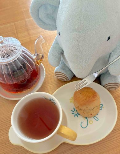 こうちゃやさんの
おまつりにいってきたよ
スコーンにはバターとはちみつを
たっっぷりかけるよ！

