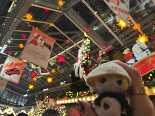 はじめてクリスマスマーケットにいったよー たくさんひとがいてきらきらしてにぎわってたね