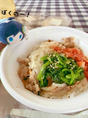 今日のお昼は安定とビビンバ牛丼を食しました☺️