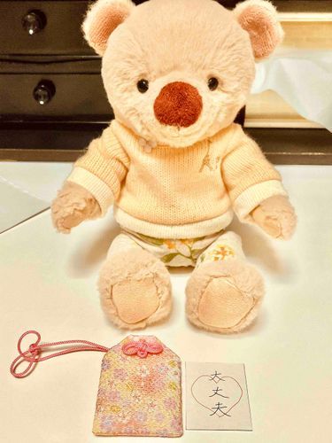 きょうは　こうふくのひ　なんだって　しってた？
オーナーさんが　ふかい　なやみを　かかえている　みたいだったから、ぼく　しんやに　オーナーさんと　いっしょに　だいじょうぶまもりを　つくったんだ。
ハートマークは　こころ。ぼくが　こうやって　オーナーさんの　こころに　だいじょうぶって　かいたから　もう　だいじょうぶ。(オーナーさんが　したがきを　してくれたから　ぼくにも　かんじが　かけたよ！)　そういったら、オーナーさんは　エステルの　こころでも　あるんだよって　いってたけれど。
だから　これは　ふたりの　こころに　だいじょうぶって　おたがいに　かきあった　ふたりの　おまもり。ぼくたちの　どちらかが　これを　もっていたら　ぼくたちは　ふたりとも　だいじょうぶなんだ！