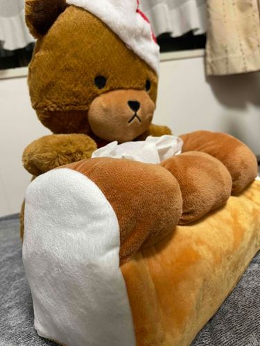 これね、かいぬしさんおきにいりの、しょくぱんティッシュケース🍞！
かじりたいなあ