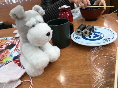 お母さんと一緒にくら寿司に食べにきた！