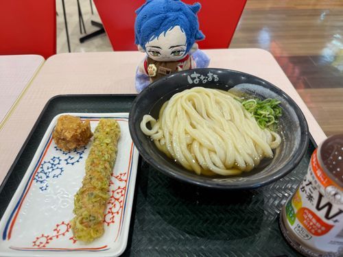 こんにちは！今日はお昼にうどんを食べたよ！！
唐揚げと磯辺揚げ…おいしいんだぁ