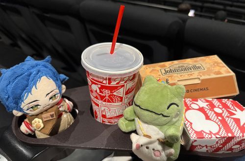 僕レーウィン！みがわりくんと一緒にバイオハザードの映画を観るよ！
ホットドックも買ったし準備バンタン！
僕はみがわり、僕とレーウィンには怖いかもってなおとくんが言ってたけど、僕はなんて言ってもみがわり！！たくさんの怖い攻撃を耐え抜いたみがわりだから大丈夫！！