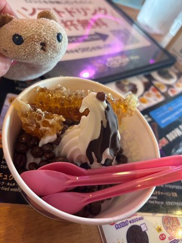 花さんが食べたアイスでしゅ(=^x^=)
蜂の巣みたいな蜂蜜でしゅ🍯