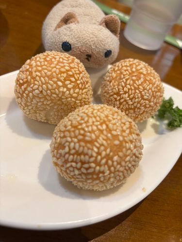 まずはごはんを食べてエネルギーチャージでしゅ(=^x^=)
ニヤアのふるさとのお菓子のゴマ団子でしゅ