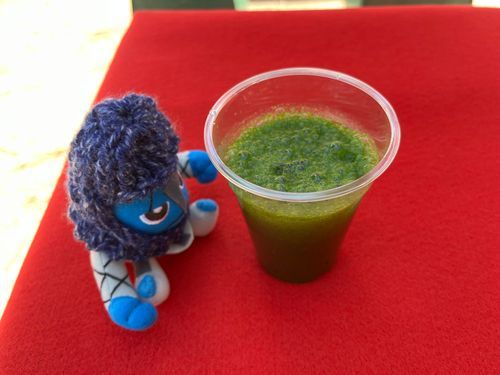 今日は地元のマンホールカードを貰いに行ったんだけど、ちょうど今日市民祭りだったよ🏮
ちょっとフラフラ散策して一休み〜っと。小松菜ジュースさっぱりしてて旨い🥬