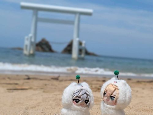 二見ヶ浦に行ったよ、暑かったけど海が綺麗だったね。後ろの岩？さぁ何だろうね。