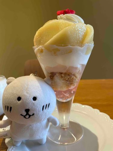 ぬしが最近仕事頑張ってるごほうびと、ぼくの10周年祝いでももパフェ食べたよ🍑
ももがまるごと1個のっててとてもぜいたくだよ✨