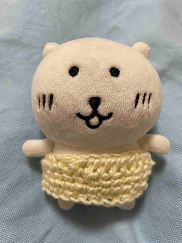 ぬしが最近あみものを始めたので、練習にはらまきを作ってくれたの！おなかほかほか！これからの季節に大かつやくだ〜🍂⛄️