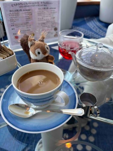 横浜港入港もラウンジでお茶しながら🫖
だってお外風強いんだもん🐿️

春一番だったみたいですね🌬️