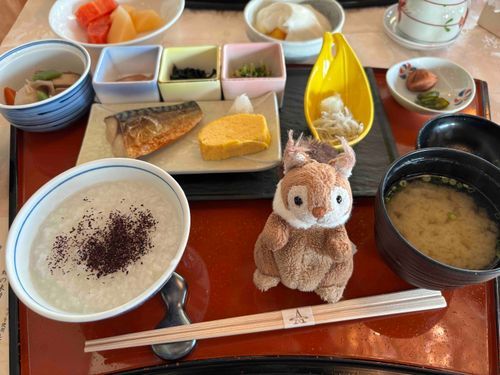 朝食はビュッフェもいいけど、やはりレストランの朝食メニューが一番です。
ご飯かお粥が選べるよ。
まあまあお腹いっぱいになるけど、これ食べた後にビュッフェに行ってオムレツや果物食べるとサイコーです🐿️