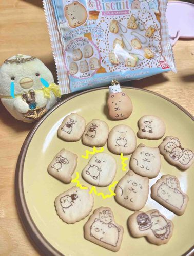 すみっコのビスケットを買ったら、ぺんぎん？だけ割れちゃってたよ( T Θ T )ｶﾞｰﾝ