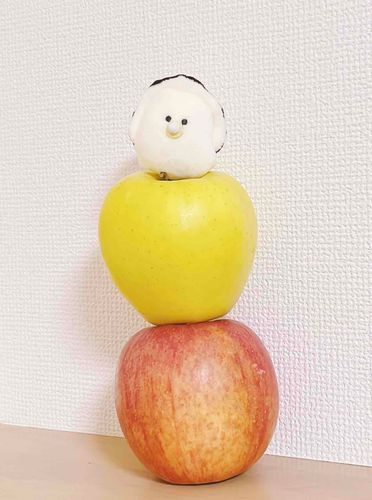 美味しそうなりんごをいただいたので上に乗ってみたのですが、一気に生態系の頂点に立った気がします。おはようございます