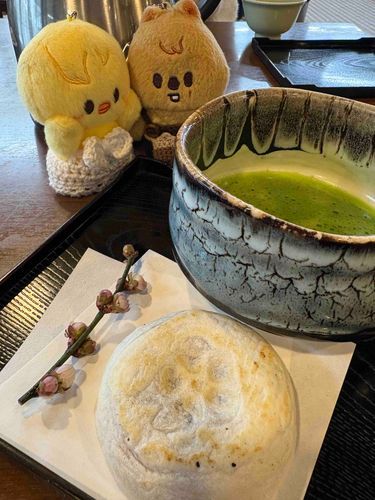 梅ヶ枝餅とお抹茶おいしかったね
