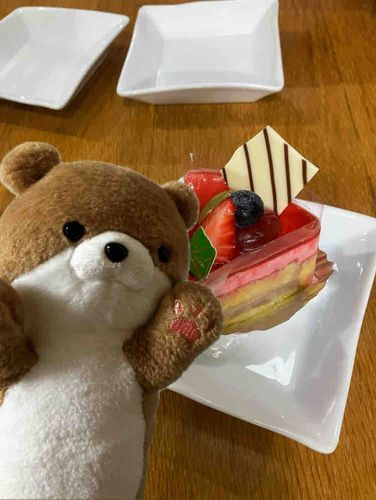 合成でーす。いちごのケーキ‼️上に乗ってるムース、甘酸っぱくておいしかったー！